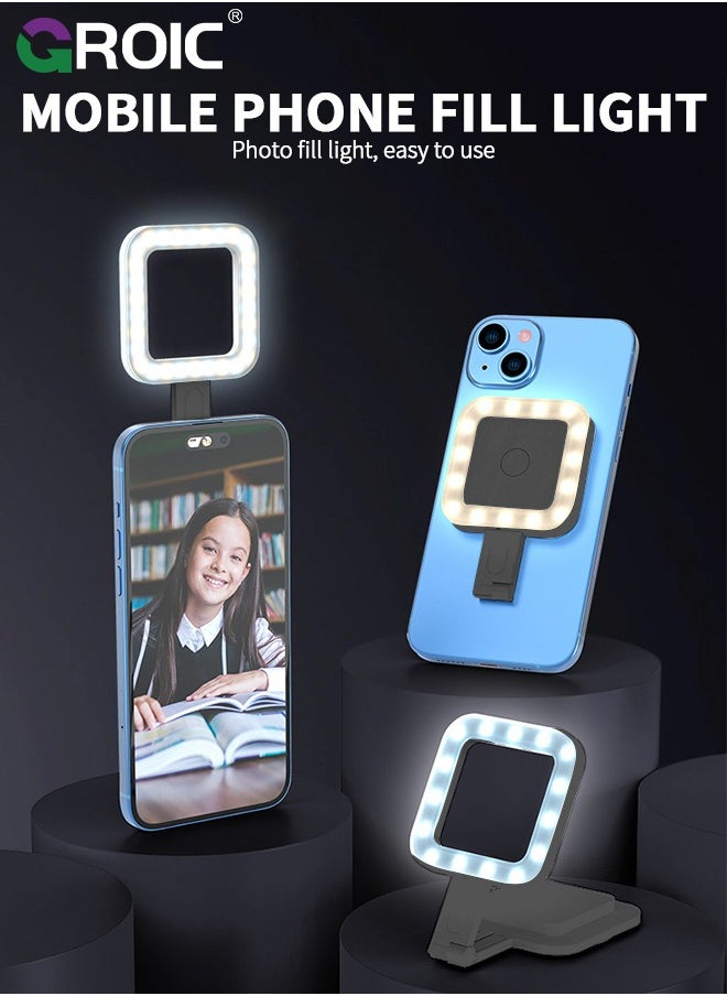 Black Magnetic Led Selfie Light for iPhone, Portable Selfie Fill Light for iPhone, Pocket Size Phone Light for Video Recording/Selfies/TikTok/Live Streaming