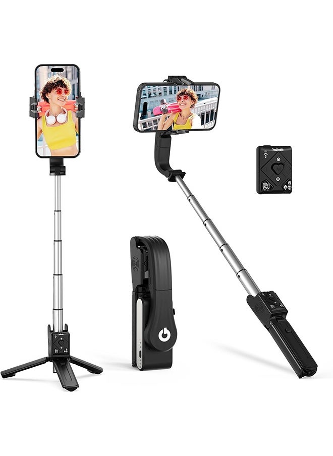 hohem iSteady Q Gimbal Stabilizer for Smartphone, 1 Axis Selfie Stick Tripod with Face Tracking, 360° Rotation, 4 in 1 Portable Phone Tripod w/Extendable Stick for iPhone 14/Android Video Recording