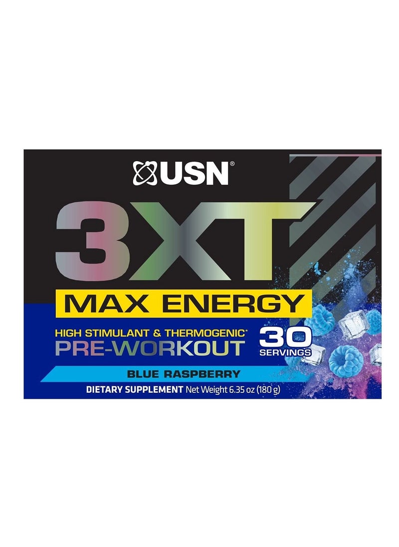 3XT Max Energy, High Stimulant And Thermogenic Pre-Workout, Blue Raspberry Flavour, 30Servings