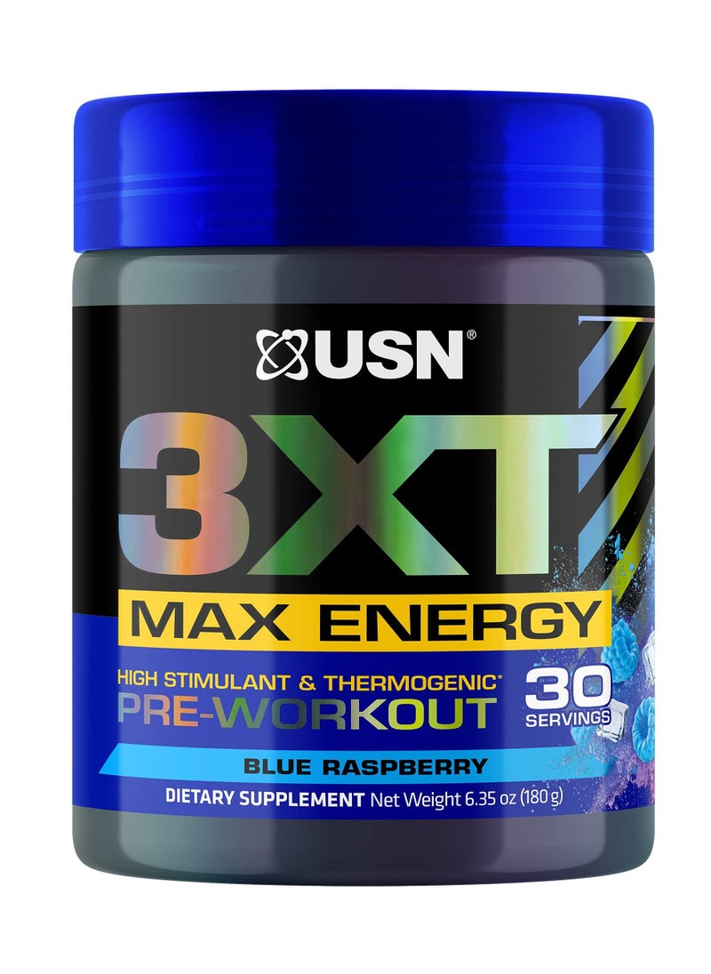 3XT Max Energy, High Stimulant And Thermogenic Pre-Workout, Blue Raspberry Flavour, 30Servings