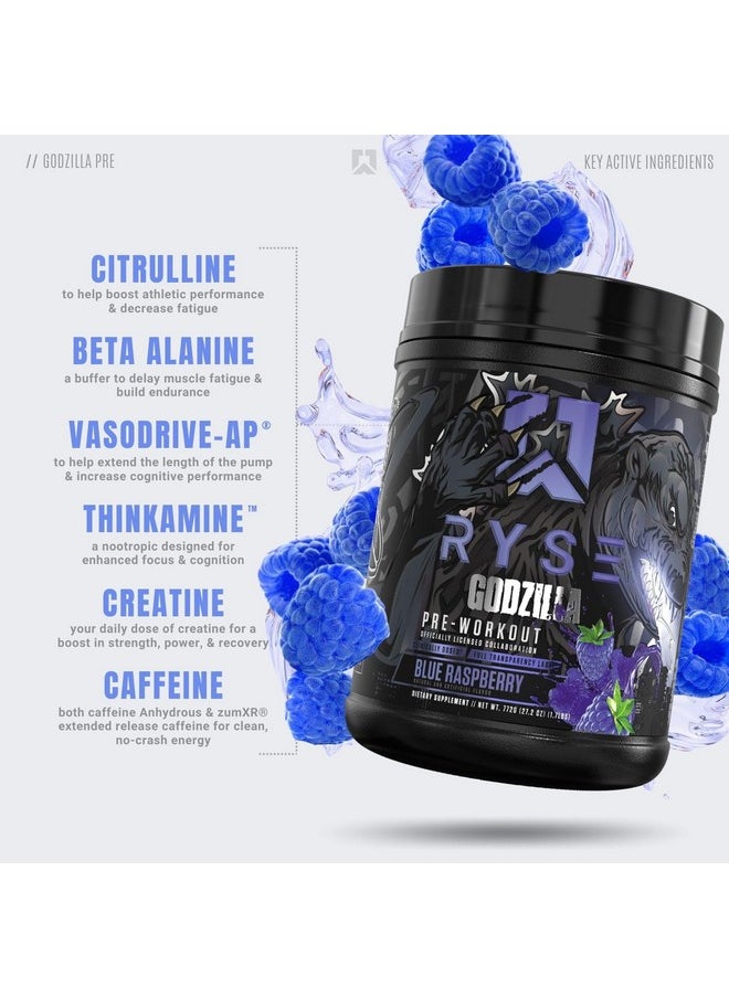 Ryse Noel Deyzel x Godzilla Pre Workout | Intense Pumps, Energy, & Focus | Citrulline & Beta Alanine | 400mg Total Caffeine | 40 Servings (Blue Raspberry)