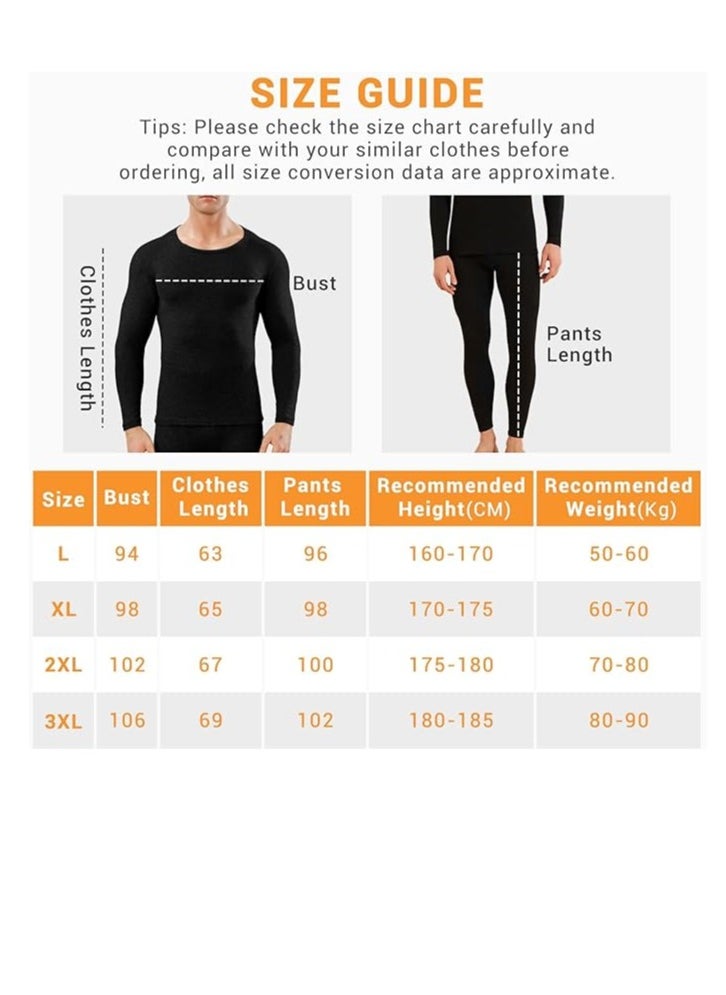 Men's Thermal Underwear Set Long Johns Ultra Soft Fleece Lined Base Layer Set for Cold Weather Thermal Underwear for Men Long Sleeve Pajama Top and Bottom Set L