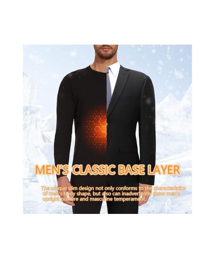 Men's Thermal Underwear Set Long Johns Ultra Soft Fleece Lined Base Layer Set for Cold Weather Thermal Underwear for Men Long Sleeve Pajama Top and Bottom Set L