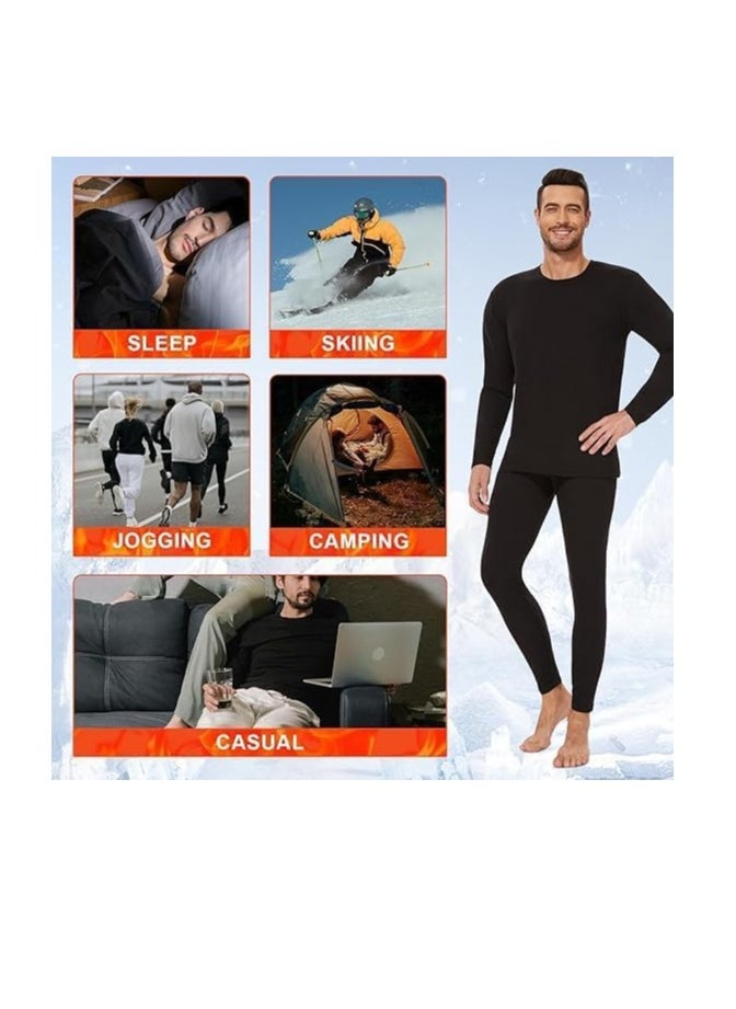 Men's Thermal Underwear Set Long Johns Ultra Soft Fleece Lined Base Layer Set for Cold Weather Thermal Underwear for Men Long Sleeve Pajama Top and Bottom Set L