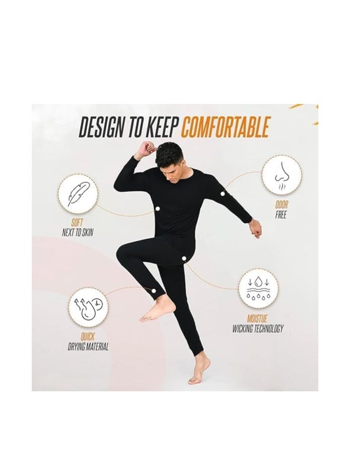 Men's Thermal Underwear Set Long Johns Ultra Soft Fleece Lined Base Layer Set for Cold Weather Thermal Underwear for Men Long Sleeve Pajama Top and Bottom Set L