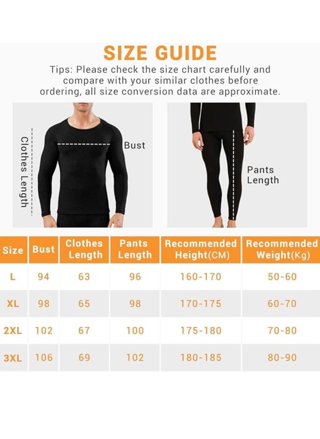 Men's Thermal Underwear Set Long Johns Ultra Soft Fleece Lined Base Layer Set for Cold Weather Thermal Underwear for Men Long Sleeve Pajama Top and Bottom Set XL