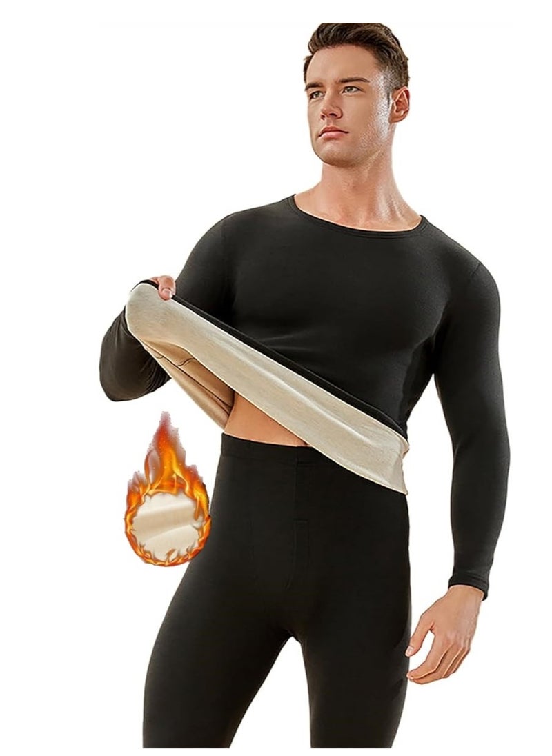Men's Thermal Underwear Set Long Johns Ultra Soft Fleece Lined Base Layer Set for Cold Weather Thermal Underwear for Men Long Sleeve Pajama Top and Bottom Set XXL