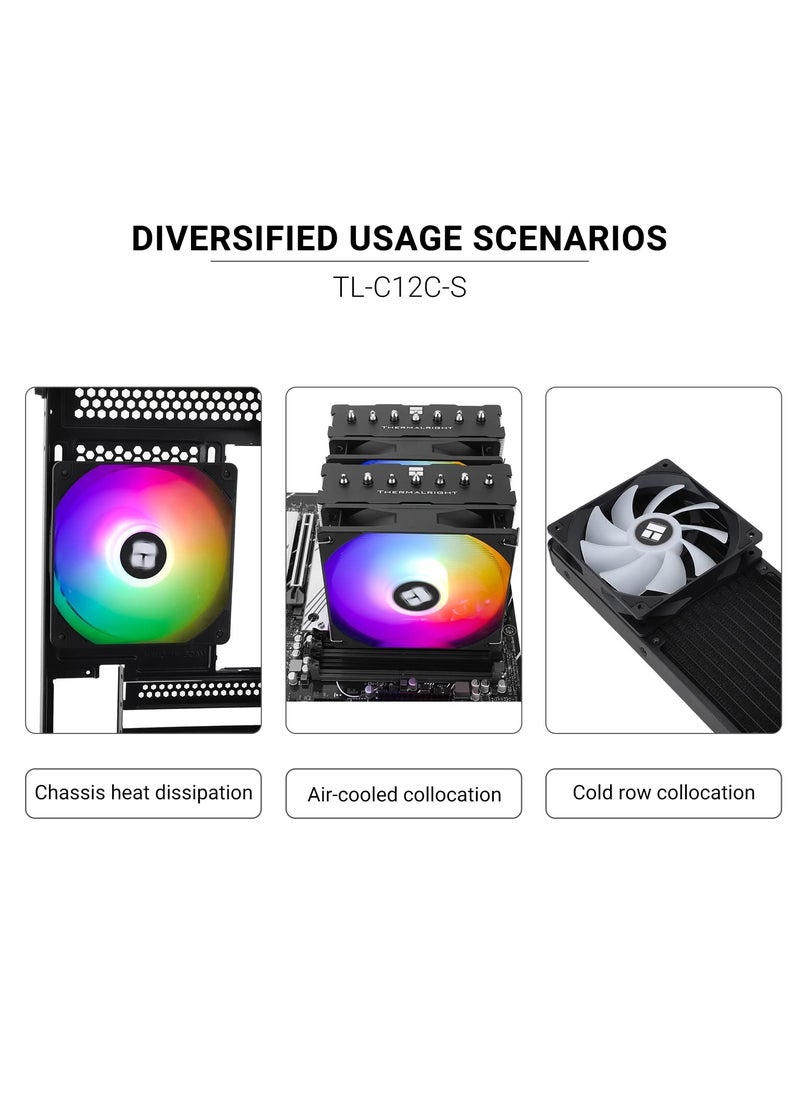 TL-C12C-S CPU Fan 120mm ARGB Case Cooler Fan, 4pin PWM Silent Computer Fan with S-FDB Bearing Included, up to 1550RPM Cooling Fan