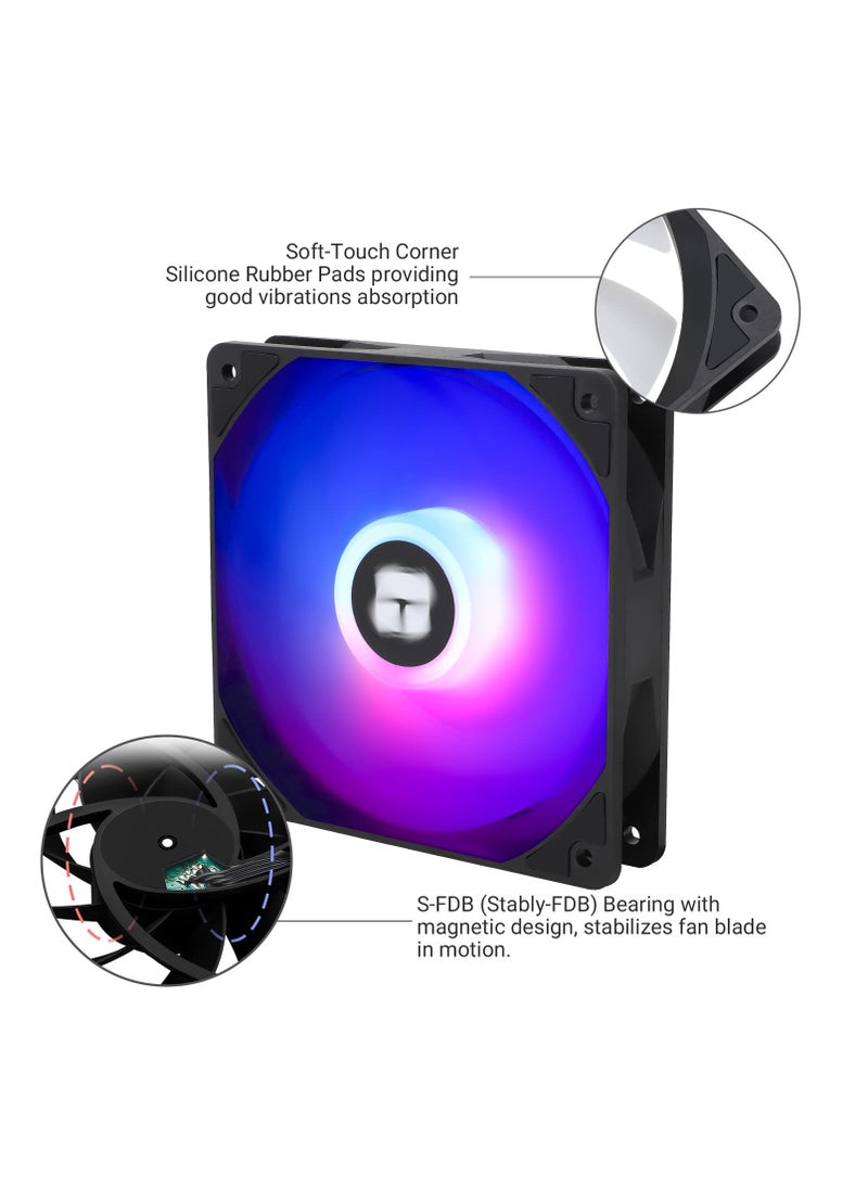 TL-C12C-S CPU Fan 120mm ARGB Case Cooler Fan, 4pin PWM Silent Computer Fan with S-FDB Bearing Included, up to 1550RPM Cooling Fan