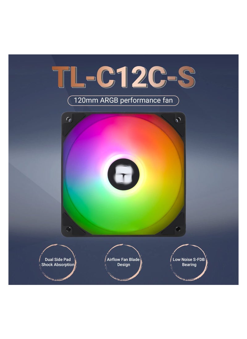 TL-C12C-S CPU Fan 120mm ARGB Case Cooler Fan, 4pin PWM Silent Computer Fan with S-FDB Bearing Included, up to 1550RPM Cooling Fan