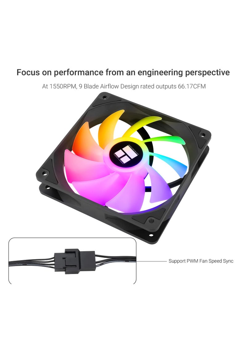 TL-C12C-S CPU Fan 120mm ARGB Case Cooler Fan, 4pin PWM Silent Computer Fan with S-FDB Bearing Included, up to 1550RPM Cooling Fan