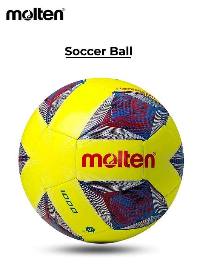 Molten Soccer Ball, Durable and Comfortable TPU Soft Leather Training Ball with Butyl Liner, Wear-Resistant for Boys, Girls and Adults, Yellow in Size 5