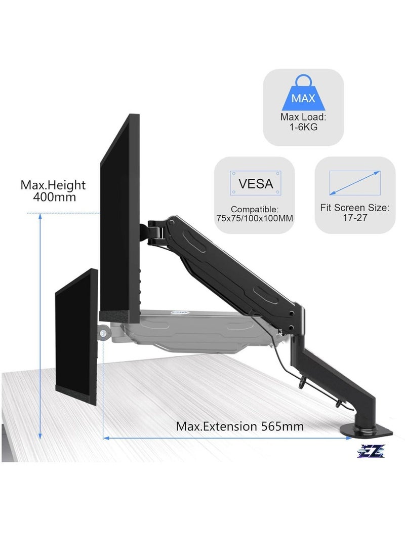 17-27 Inch LCD Monitor Stand – Gas Spring Monitor Arm, 360° Rotatable, Height Adjustable Swivel, VESA 75x75/100x100mm, MD81 – Ergonomic Desk Mount for Office, Home, and Gaming, Sturdy and Flexible Display Solution