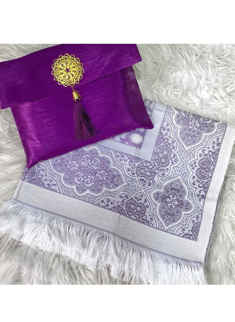 Premium Turkish Prayer Mat with Matching Pouch Purple