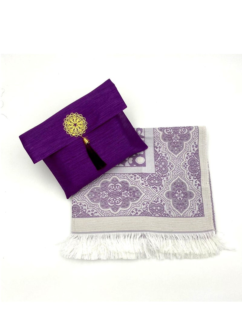 Premium Turkish Prayer Mat with Matching Pouch Purple