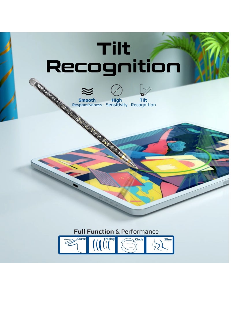 Transparent Stylus Pen For iPads With Palm Rejection Tilt Sensitivity Real-Time Battery Display Black