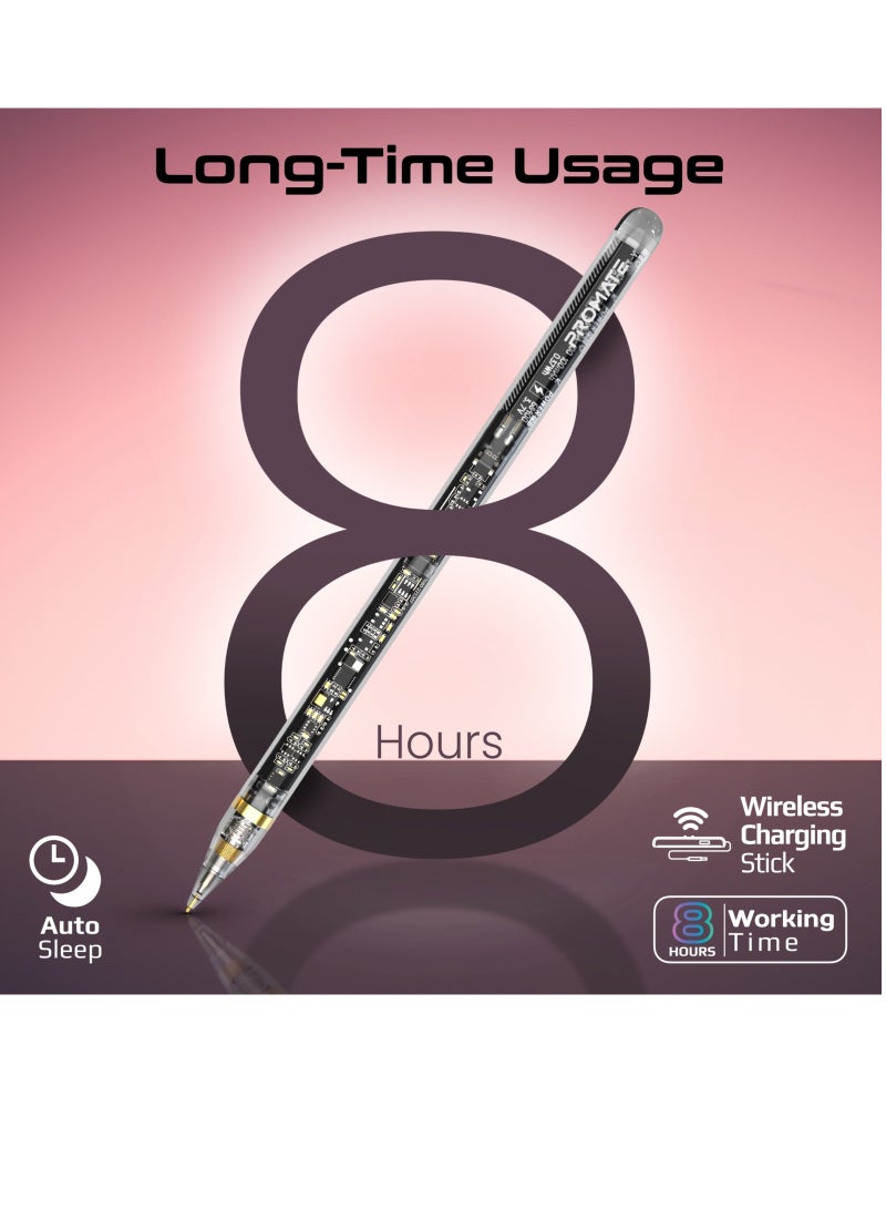 Transparent Stylus Pen For iPads With Palm Rejection Tilt Sensitivity Real-Time Battery Display Black