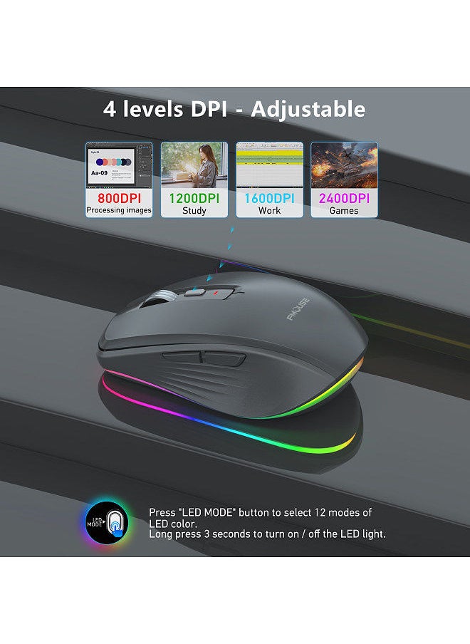 2.4G+BT5.1 Dual-mode Wireless Mouse Computer Gaming Mice Ergonomic Design 4-gear   Adjustable DPI Built-in Rechargeable Battery for Laptop