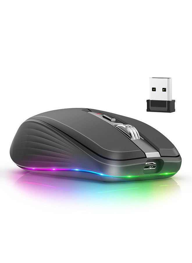 2.4G+BT5.1 Dual-mode Wireless Mouse Computer Gaming Mice Ergonomic Design 4-gear   Adjustable DPI Built-in Rechargeable Battery for Laptop