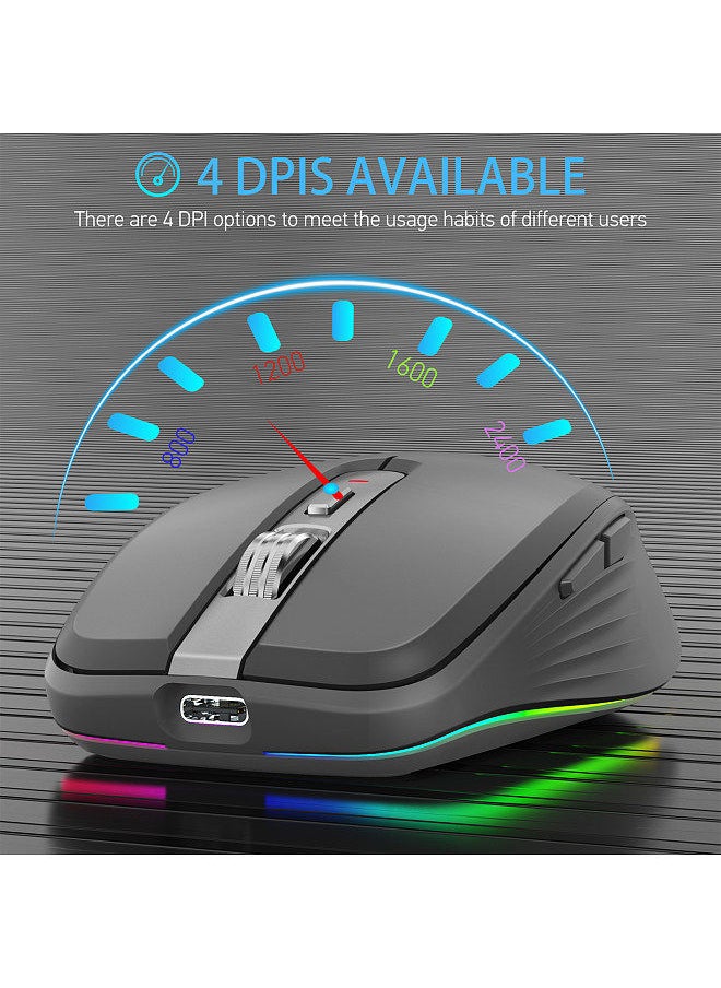 2.4G+BT5.1 Dual-mode Wireless Mouse Computer Gaming Mice Ergonomic Design 4-gear   Adjustable DPI Built-in Rechargeable Battery for Laptop