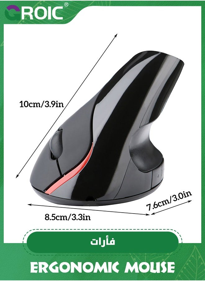 Black Wireless Vertical Mouse, Small Rechargeable Silent Ergonomic Mouse with BT 5.2 and USB Receiver, 6 Buttons and 4000 DPI, for Carpal Tunnel