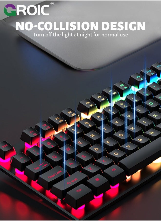 104 Keys Gaming Keyboard and Mouse Combo with RGB Computer Keyboard, All-Metal Panel, Waterproof Light Up PC Keyboard, USB Wired Keyboard Gaming for MAC Xbox PC Gamer