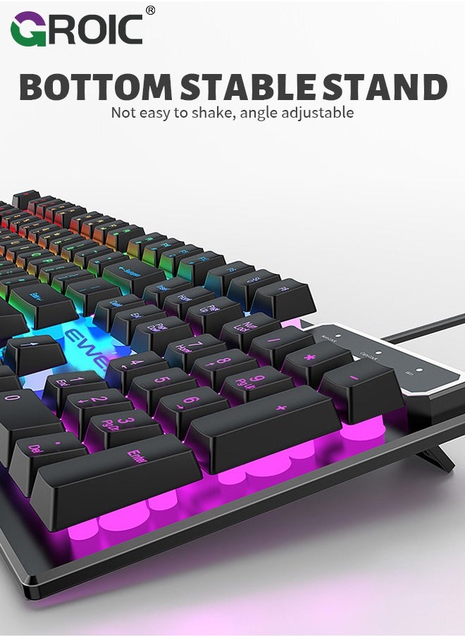 104 Keys Gaming Keyboard and Mouse Combo with RGB Computer Keyboard, All-Metal Panel, Waterproof Light Up PC Keyboard, USB Wired Keyboard Gaming for MAC Xbox PC Gamer