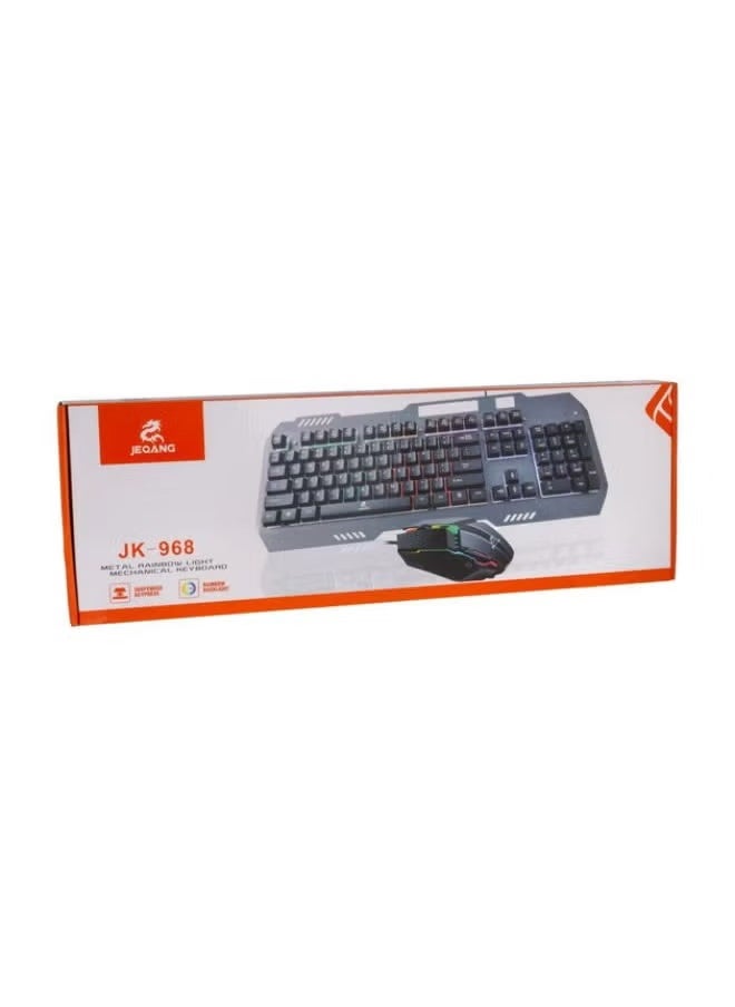 JK-968 Full Size Backlit Wired Gaming Keyboard with Mouse – RGB LED Lighting, Mechanical Feel Keys, Ergonomic Design, Precision Optical Gaming Mouse, Ideal for Gamers and PC Enthusiasts