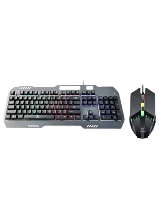 JK-968 Full Size Backlit Wired Gaming Keyboard with Mouse – RGB LED Lighting, Mechanical Feel Keys, Ergonomic Design, Precision Optical Gaming Mouse, Ideal for Gamers and PC Enthusiasts