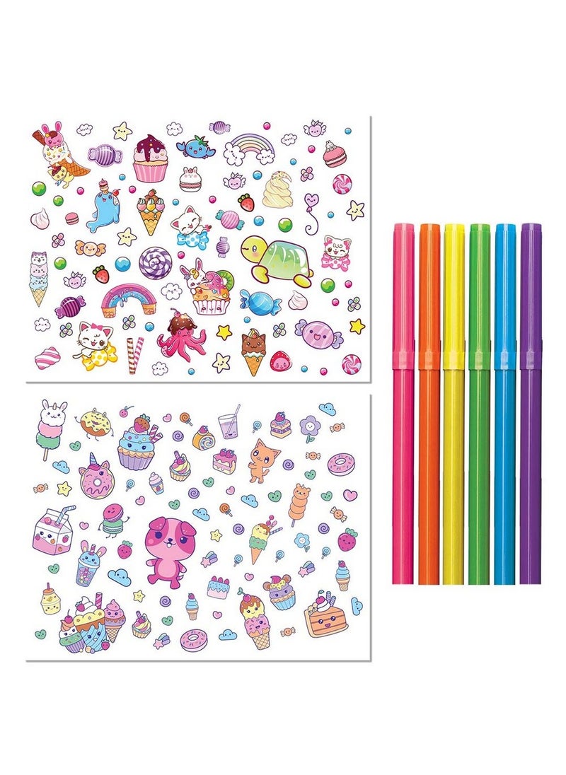 Hinkler Sweet Treats Colouring Set with Lap Desk - DIY Colouring Kit for Kids includes 32 colouring pages, 2 sticker sheet, 6 coloured markers and a lap desk, Fun Sweet Treats Designs, Portable Lap Desk for Creative Play, Gift for Young Artists