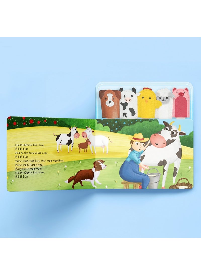 Hinkler Old MacDonald Had a Farm Finger Puppet Book includes 10 spreads featuring cute illustrations and 5 felt finger puppets, Fun Nursery Rhyme Book for Kids, Educational Storytelling