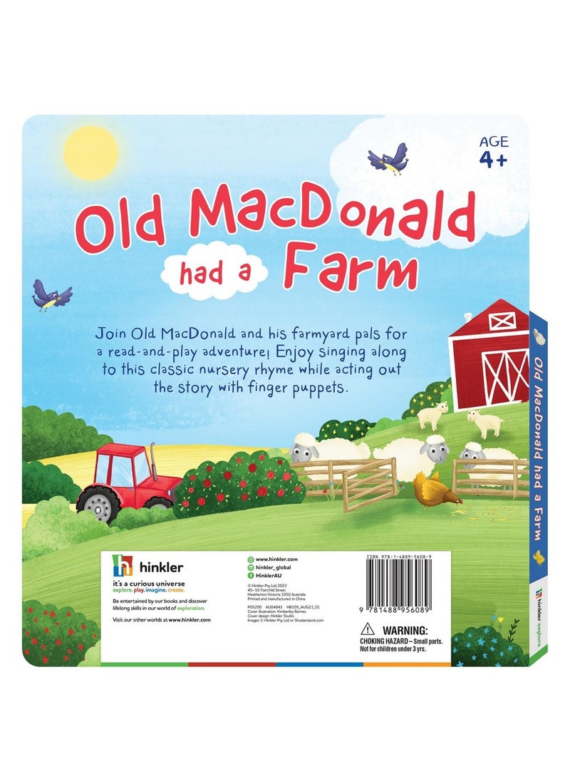 Hinkler Old MacDonald Had a Farm Finger Puppet Book includes 10 spreads featuring cute illustrations and 5 felt finger puppets, Fun Nursery Rhyme Book for Kids, Educational Storytelling