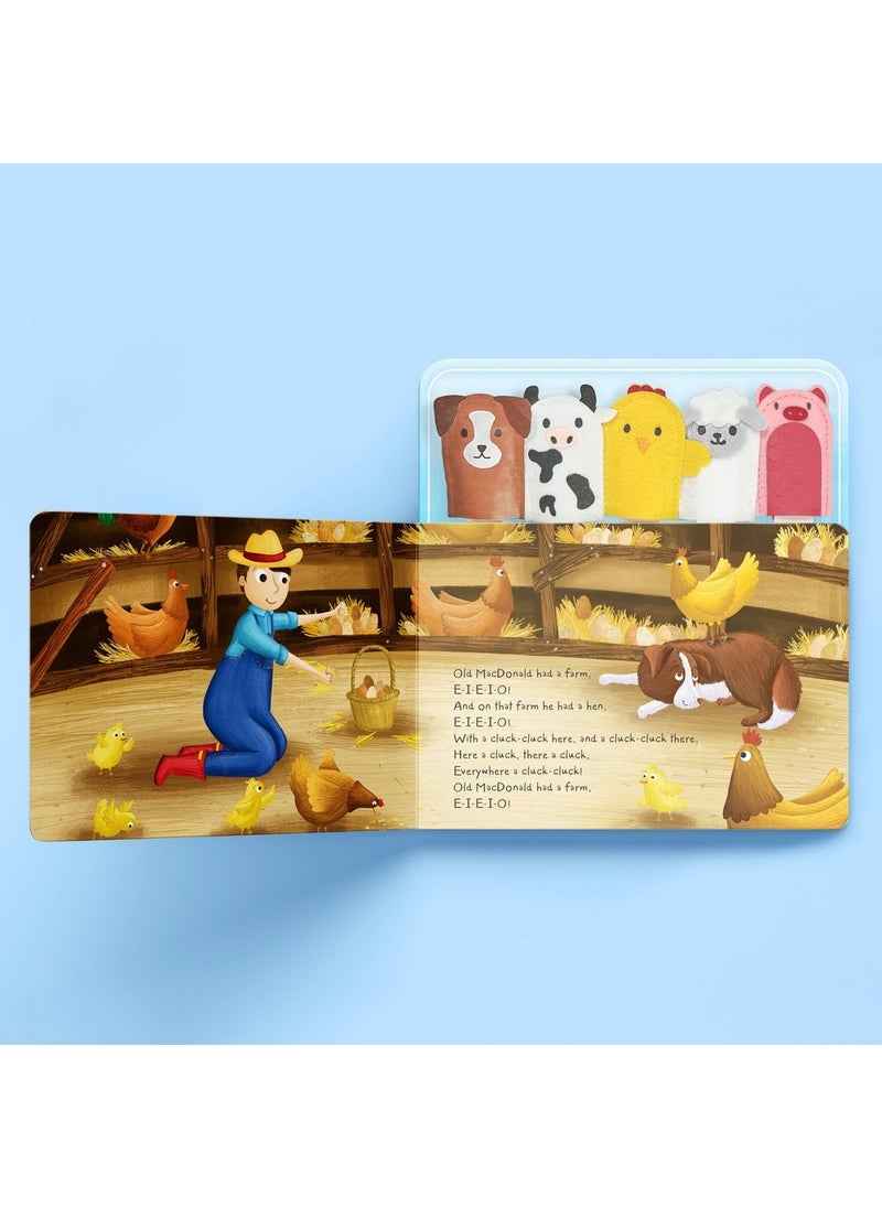 Hinkler Old MacDonald Had a Farm Finger Puppet Book includes 10 spreads featuring cute illustrations and 5 felt finger puppets, Fun Nursery Rhyme Book for Kids, Educational Storytelling