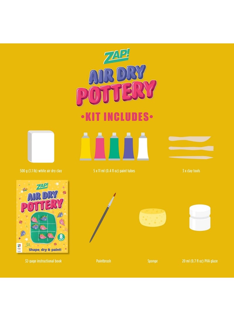 Hinkler Zap! Pottery Kit - DIY Pottery Craft Set includes air dry pottery clay, 5 paint colours, paint brush, 3 clay making tools, sponge, PVA glaze and a 32-page book, Fun Clay Sculpting for Kids, Create Custom Pottery Pieces, Gift for Young Artists