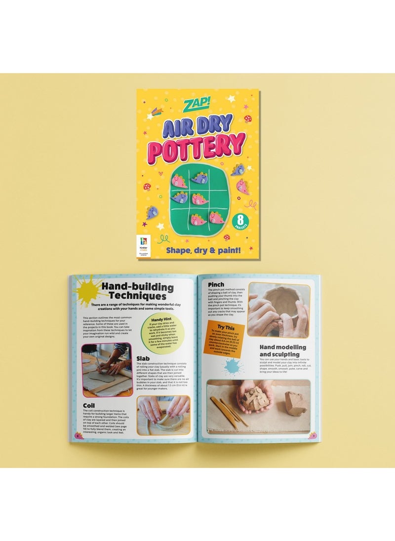 Hinkler Zap! Pottery Kit - DIY Pottery Craft Set includes air dry pottery clay, 5 paint colours, paint brush, 3 clay making tools, sponge, PVA glaze and a 32-page book, Fun Clay Sculpting for Kids, Create Custom Pottery Pieces, Gift for Young Artists