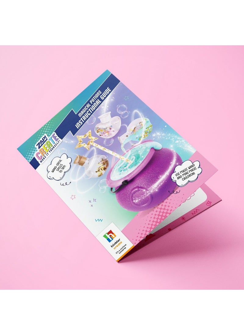 Hinkler Zap Create Magical Potions Kit - DIY Potion Making Set includes mini cauldron, magic wand water, bubbling magic powder, 4 potion amulet necklace, 4 shaped potion vials, 6 potion card, holographic stickers, golden moon sprinkles, star sprinkles and potion pipette Fun Science & Craft Kit for Kids