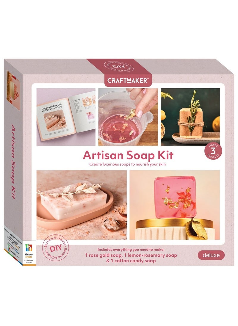 Hinkler Craft Maker Artisan Soap Kit - DIY Soap Making Set includes a rose gold soap, a lemon-rosemary soap, and a cotton candy soap, Create Custom Soaps, Handmade Craft Activities, Kids & Adults Craft Kit, Fun Artisanal Craft