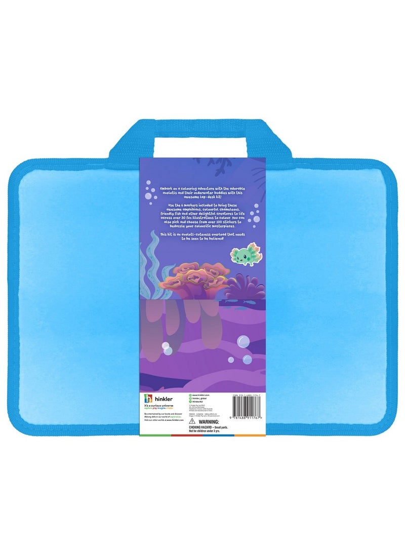 Hinkler Axolotls and Friends Colouring Set with Lap Desk – Fun Colouring Kit, Includes High-Quality Markers, Double Sided Colouring Pad, and a Portable Lap Desk for On-the-Go Creativity, Ideal for Kids and Animal Lovers