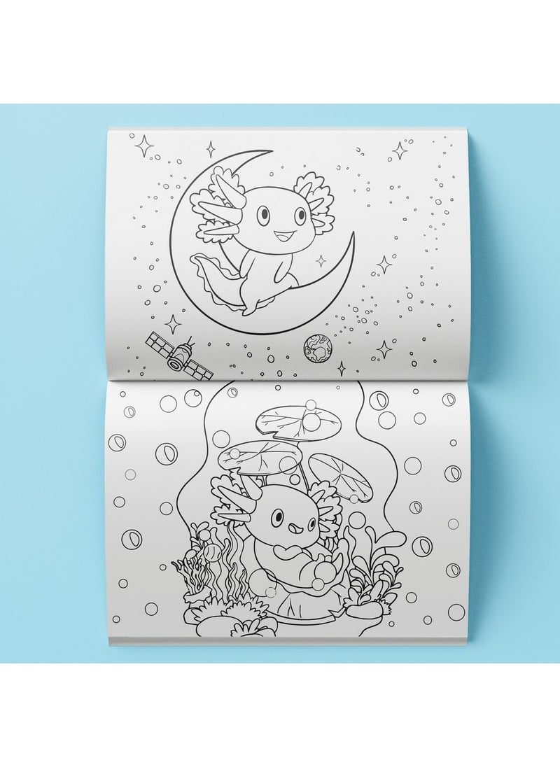 Hinkler Axolotls and Friends Colouring Set with Lap Desk – Fun Colouring Kit, Includes High-Quality Markers, Double Sided Colouring Pad, and a Portable Lap Desk for On-the-Go Creativity, Ideal for Kids and Animal Lovers