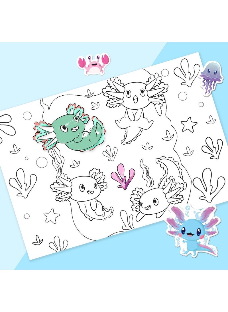 Hinkler Axolotls and Friends Colouring Set with Lap Desk – Fun Colouring Kit, Includes High-Quality Markers, Double Sided Colouring Pad, and a Portable Lap Desk for On-the-Go Creativity, Ideal for Kids and Animal Lovers