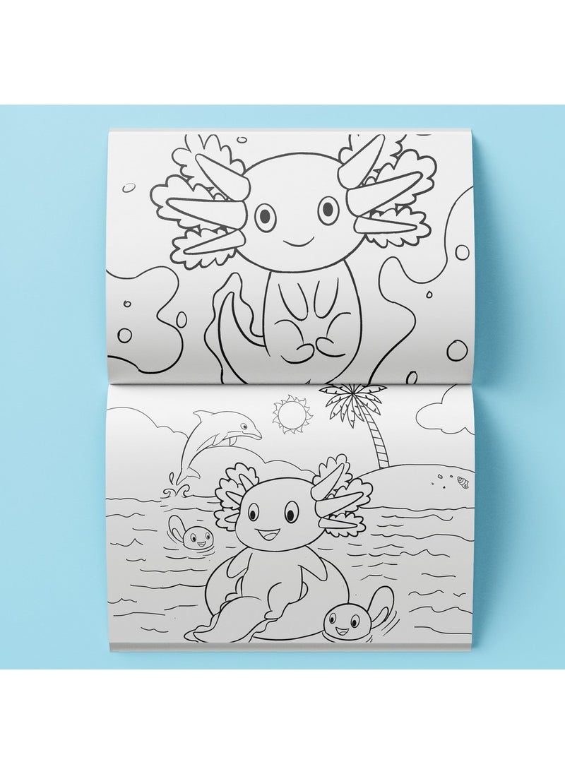 Hinkler Axolotls and Friends Colouring Set with Lap Desk – Fun Colouring Kit, Includes High-Quality Markers, Double Sided Colouring Pad, and a Portable Lap Desk for On-the-Go Creativity, Ideal for Kids and Animal Lovers