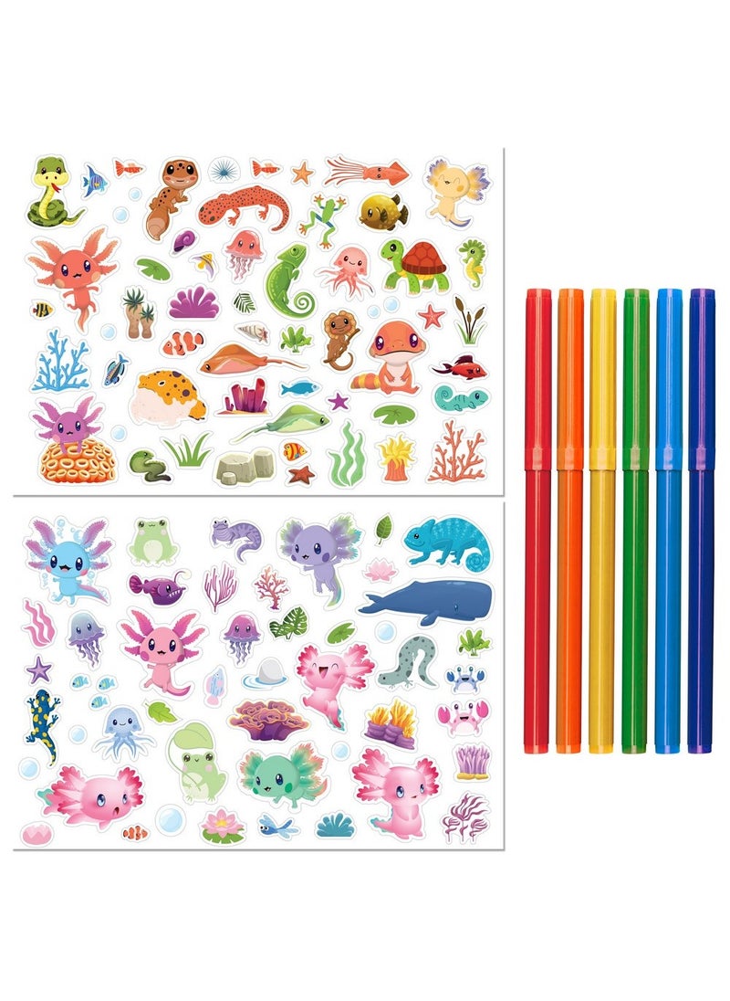 Hinkler Axolotls and Friends Colouring Set with Lap Desk – Fun Colouring Kit, Includes High-Quality Markers, Double Sided Colouring Pad, and a Portable Lap Desk for On-the-Go Creativity, Ideal for Kids and Animal Lovers