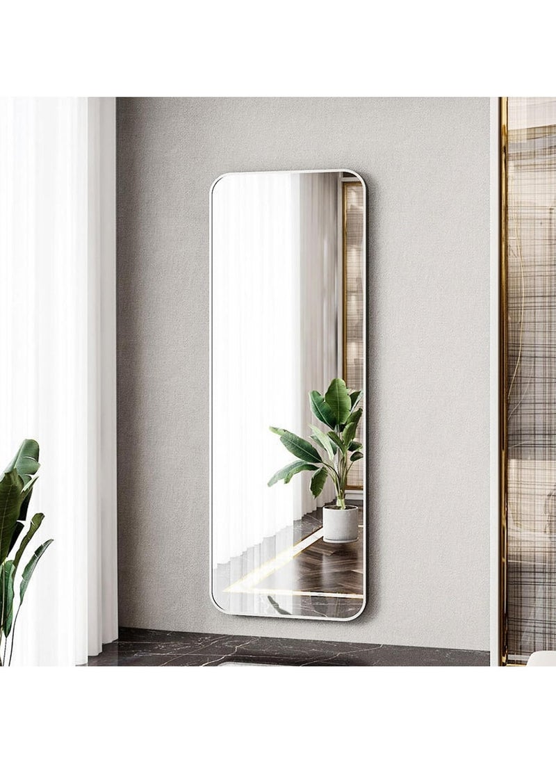 Large Full-Length Standing Mirror (50x160cm) with HD Imaging, Aluminum Alloy Frame, and Stable Stand Bracket – Durable and Stylish Floor Mirror with Arched Design, Freestanding or Wall-Mounted, Functional Accent Mirror for Bedroom, Hallway, Living Room, and Entryway, Modern Home Decor, Leaning or Hanging Full Body Mirror (White)