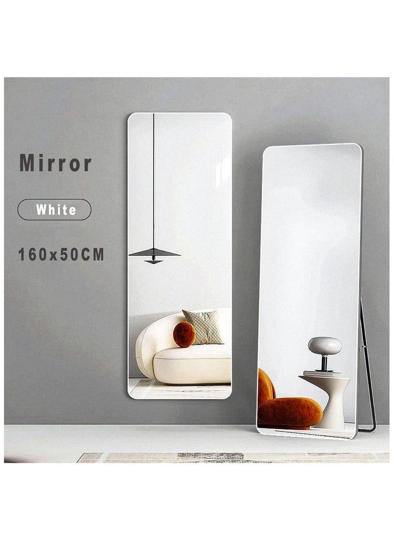 Large Full-Length Standing Mirror (50x160cm) with HD Imaging, Aluminum Alloy Frame, and Stable Stand Bracket – Durable and Stylish Floor Mirror with Arched Design, Freestanding or Wall-Mounted, Functional Accent Mirror for Bedroom, Hallway, Living Room, and Entryway, Modern Home Decor, Leaning or Hanging Full Body Mirror (White)