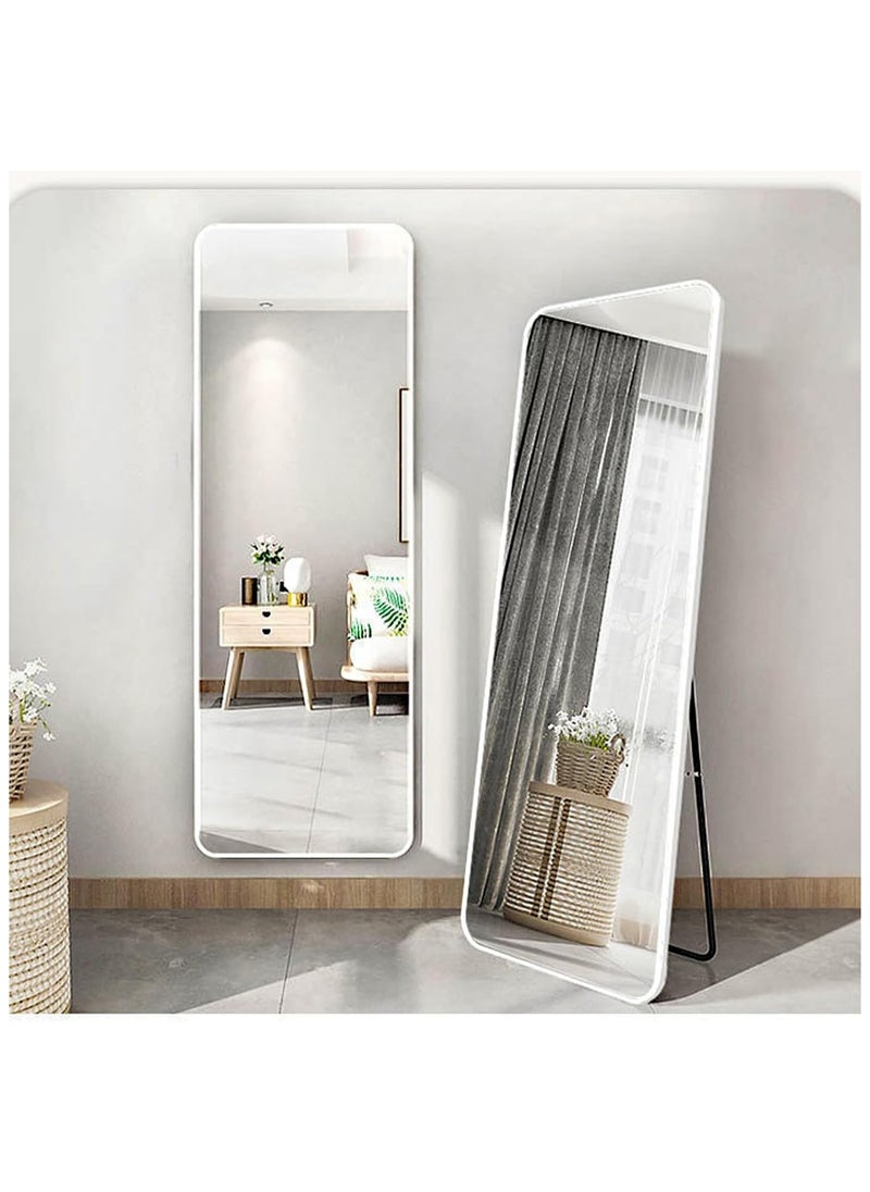 Large Full-Length Standing Mirror (50x160cm) with HD Imaging, Aluminum Alloy Frame, and Stable Stand Bracket – Durable and Stylish Floor Mirror with Arched Design, Freestanding or Wall-Mounted, Functional Accent Mirror for Bedroom, Hallway, Living Room, and Entryway, Modern Home Decor, Leaning or Hanging Full Body Mirror (White)