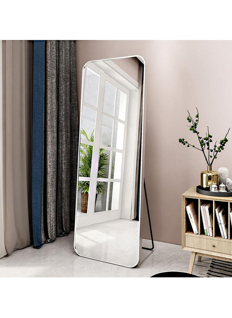Vparty Large Full-Length Standing Mirror (50x160cm) with HD Imaging, Aluminum Alloy Frame, and Stable Stand Bracket – Durable and Stylish Floor Mirror with Arched Design, Freestanding or Wall-Mounted, Functional Accent Mirror for Bedroom, Hallway, Living Room, and Entryway, Modern Home Decor, Leaning or Hanging Full Body Mirror (Silver)