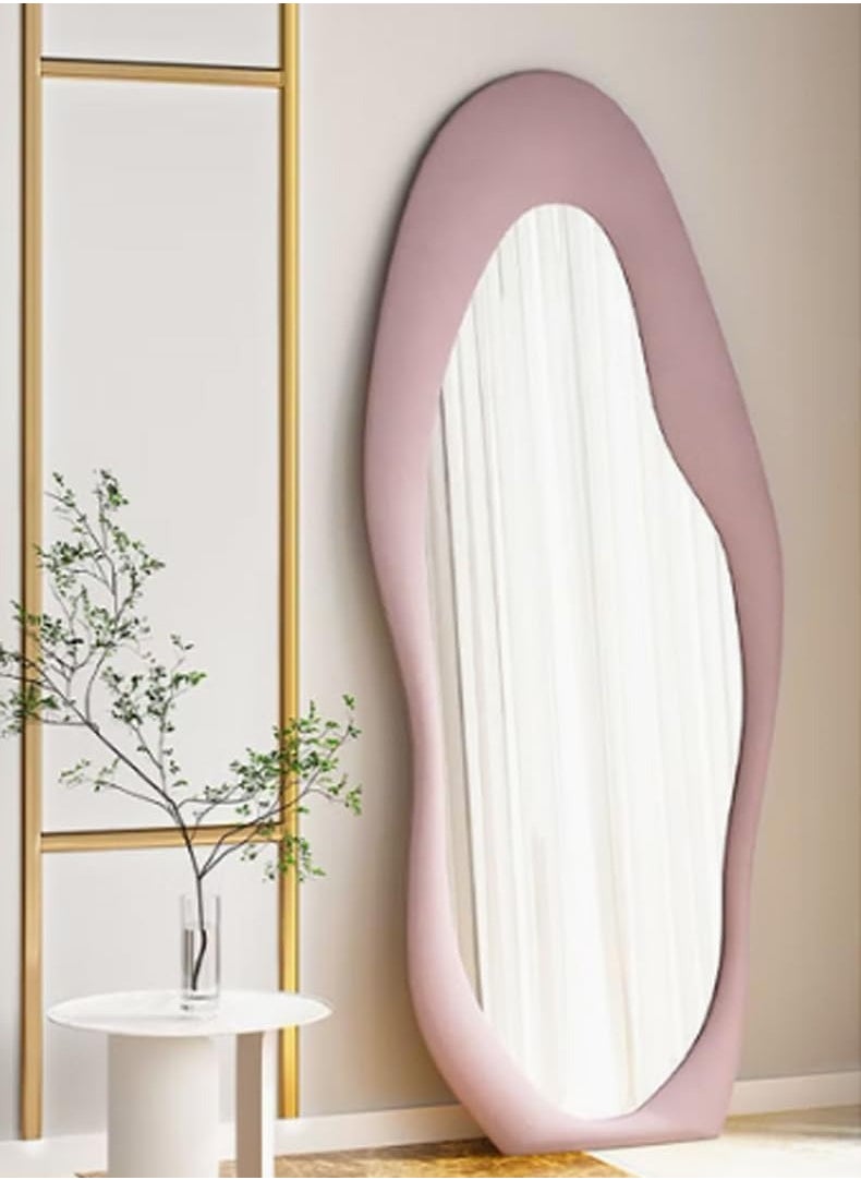 Nelly Velvet Full Length Mirror Leaning Against Wall Large Irregular Bedroom Mirror Floor Mirror Dressing Mirror Wall Mounted Mirror Pink Colour Size 60x160cm