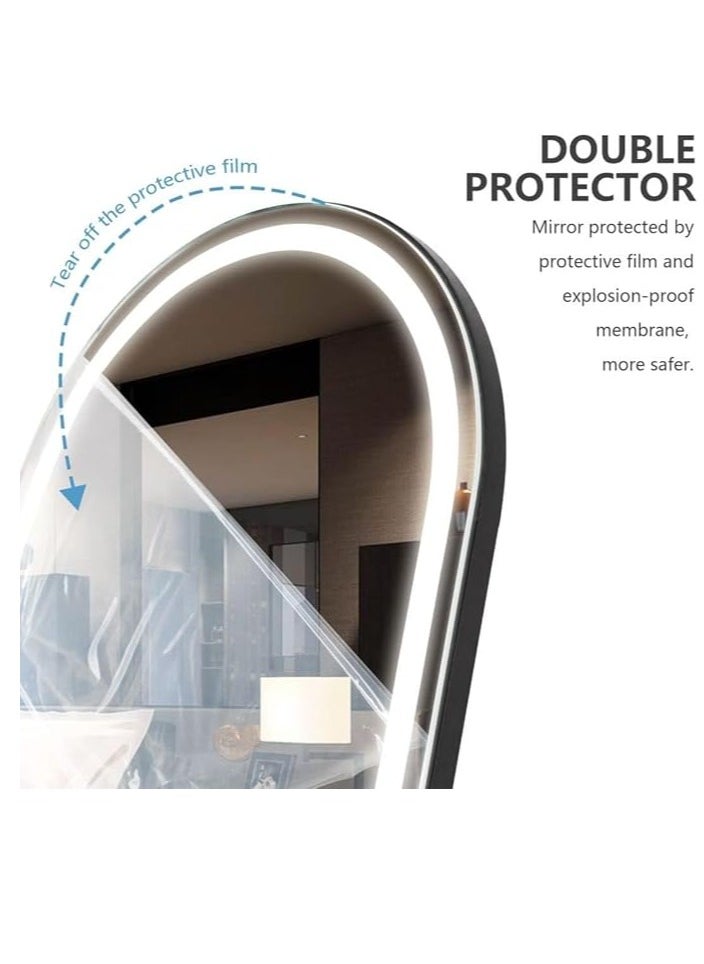 Arched Full Length Mirror, 160x70cm, with 3-Color LED Light and Touch Button for Adjustable Brightness and Color, Durable Alloy Frame, Leaning, Wall-Mounting, and Standing Options. Modern Arched Design, Stylish Illuminated Full Body Mirror, LED Vanity Mirror for Bedroom, Living Room, Hallway, and Dressing Room (black)