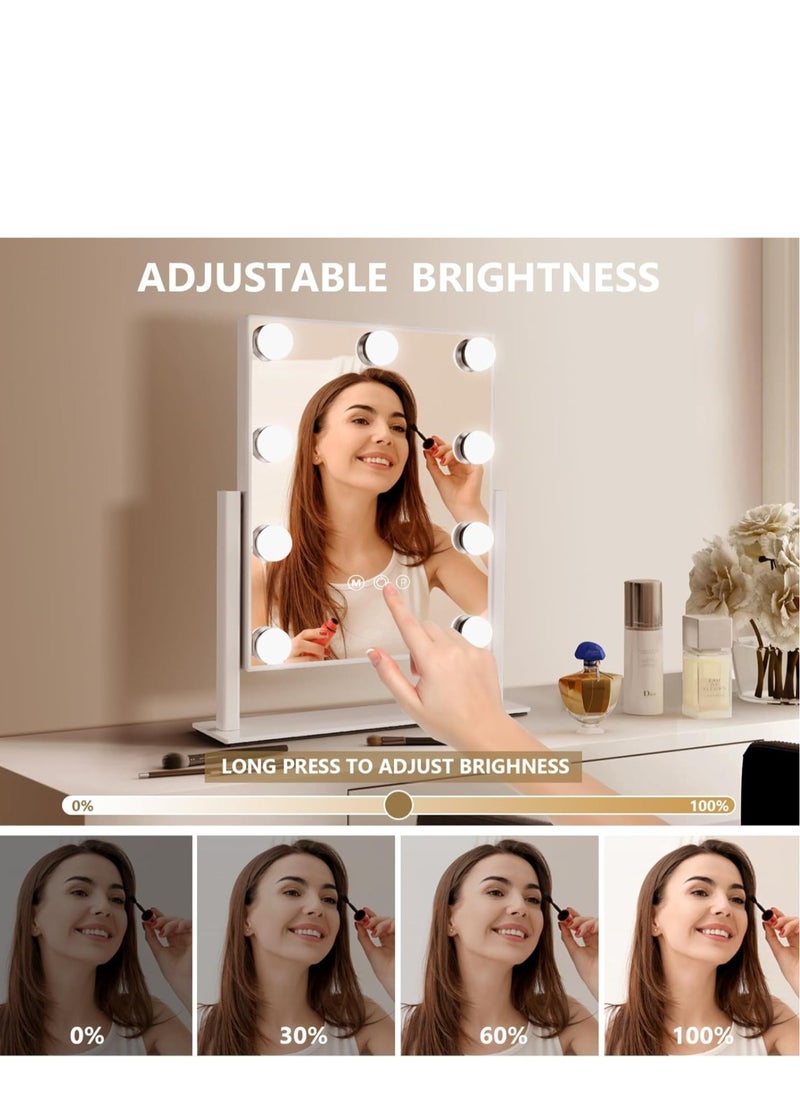 LED Makeup Mirror with 9 Bulbs – 3-Color Dimmable Touch-Control Vanity Mirror, Adjustable Lighting for Desk or Bedroom, Ideal for Makeup, Grooming, Skincare Routine, Beauty, and Personal Care