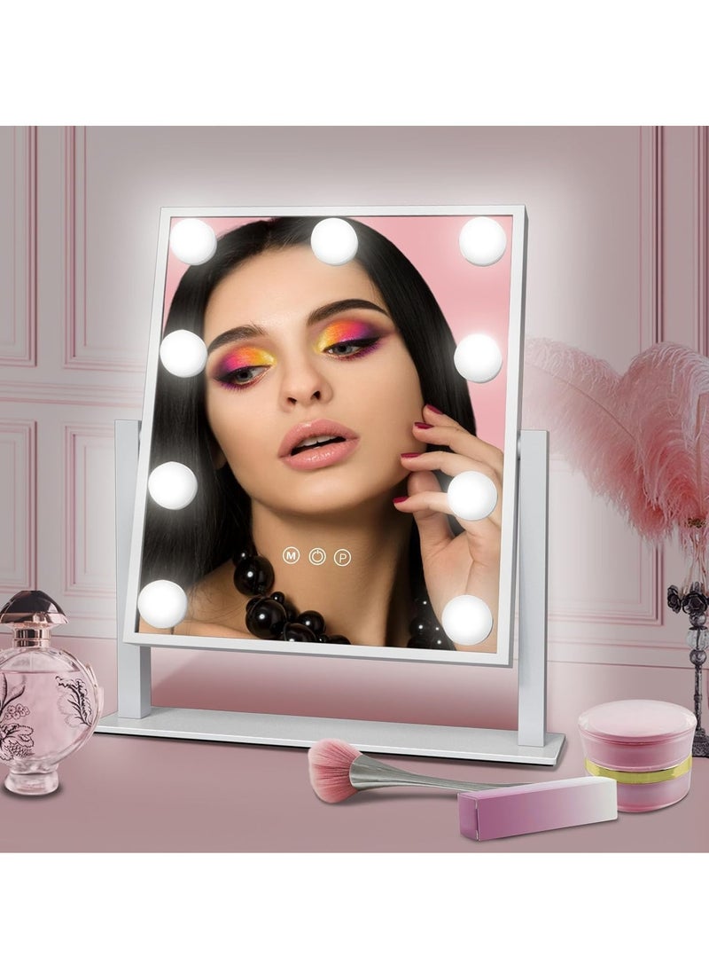LED Makeup Mirror with 9 Bulbs – 3-Color Dimmable Touch-Control Vanity Mirror, Adjustable Lighting for Desk or Bedroom, Ideal for Makeup, Grooming, Skincare Routine, Beauty, and Personal Care